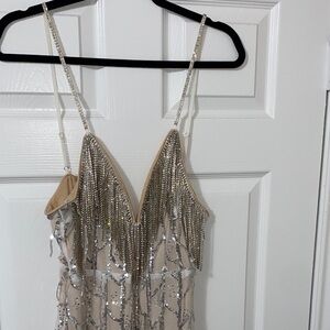 Fashion Nova Silver Sequin Maxi Dress